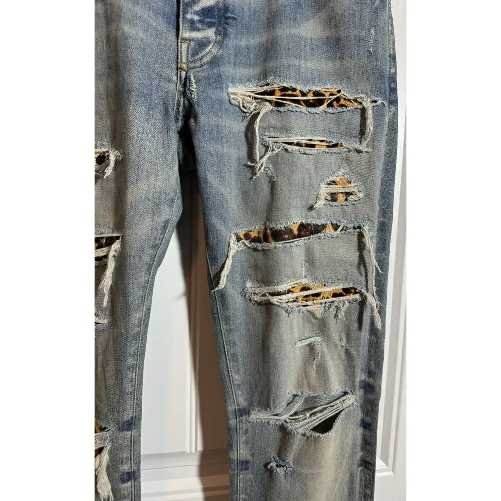 EUC Amiri Leopard Thrasher Denim - Picture 14 of 16